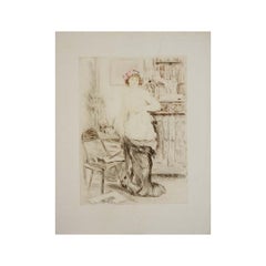 Grabado al aguatinta original creado en 1906 por Manuel Robbe - La jupe otée
