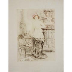 Original aquatint engraving created in 1906 by Manuel Robbe - La jupe otée