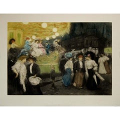 Original aquatint "Le manège ou la Place Blanche à Paris" by Manuel Robbe