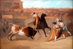 "La faena del picador", 19th Century Oil on Canvas by Manuel Rodríguez de Guzmán