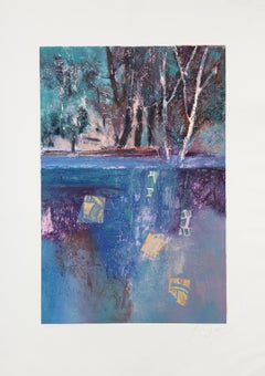 Reflection II, Modern Monoprint by Manuel Rodriguez Jr.