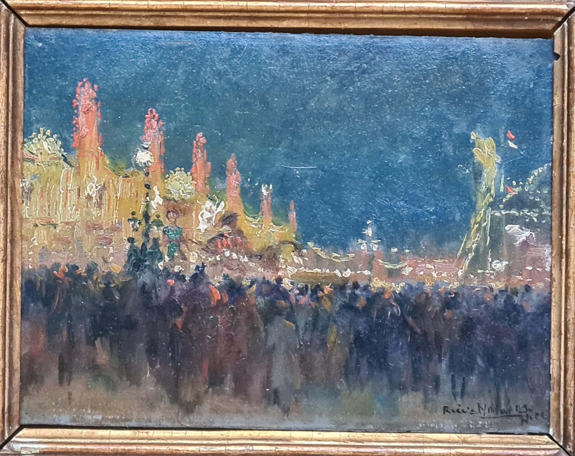 The Carnival in Nice, Belle Epoque Impressionist Oil on Panel 2