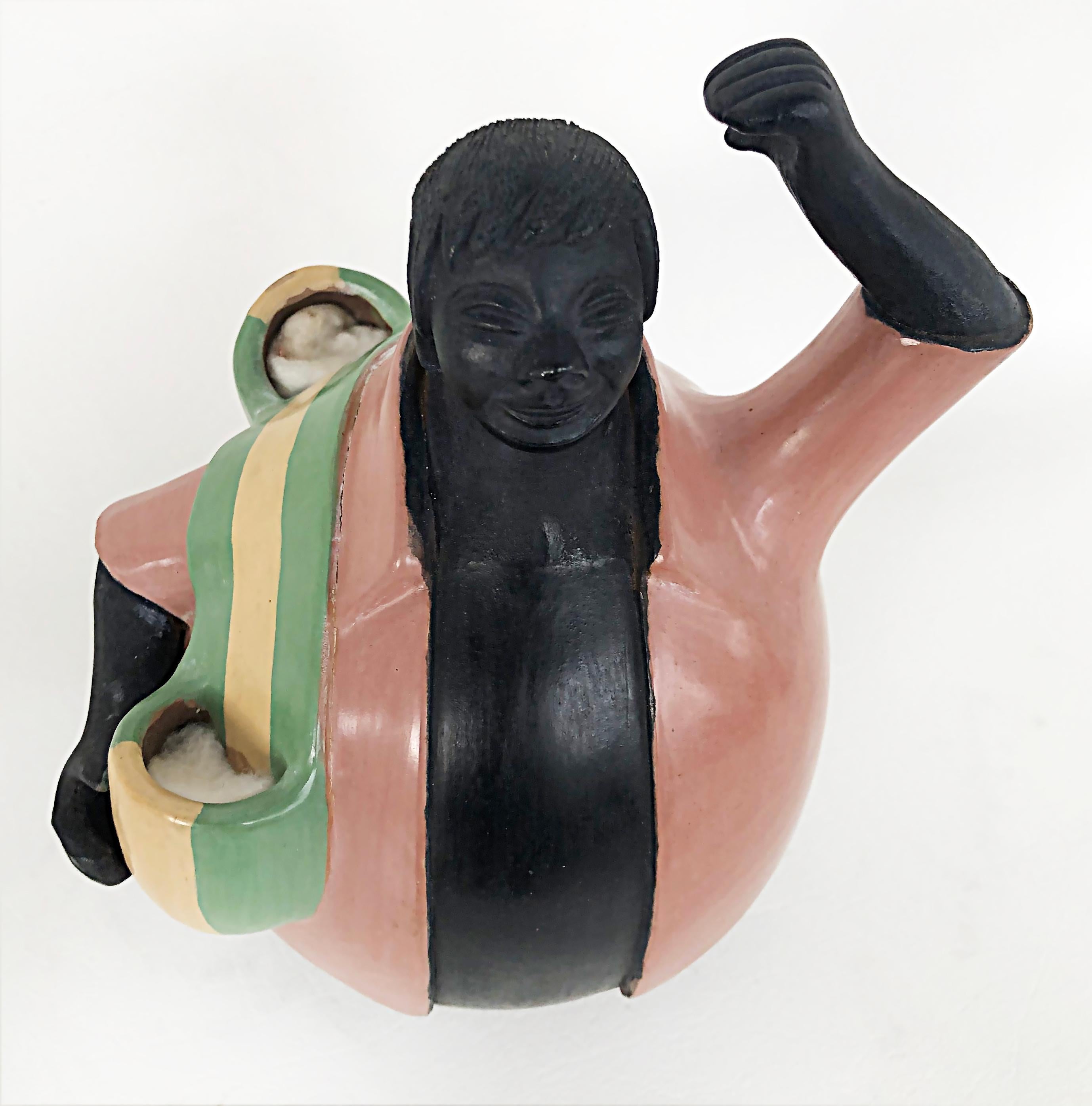 Peruvian Manuel Sandoval Valez Latin American Figurative Ceramic Sculpture of a Newsboy For Sale