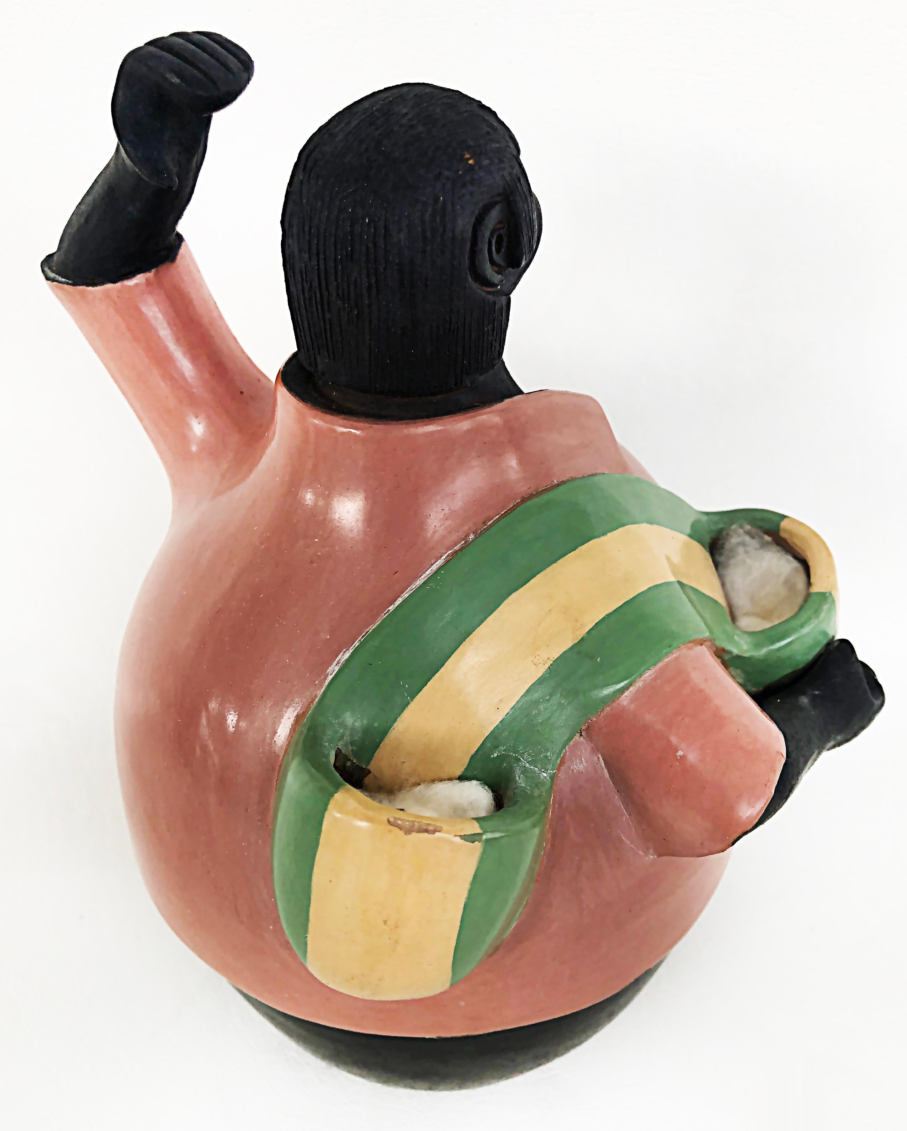 Contemporary Manuel Sandoval Valez Latin American Figurative Ceramic Sculpture of a Newsboy For Sale
