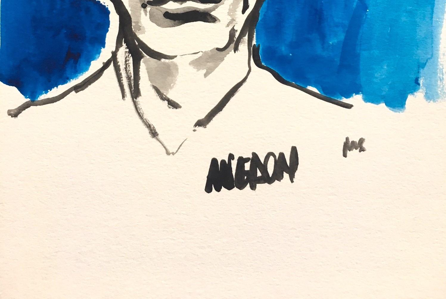 Porträt des amerikanischen Fotografen Richard Avedon.  Aquarell und Tinte auf Papier (Zeitgenössisch), Art, von Manuel Santelices