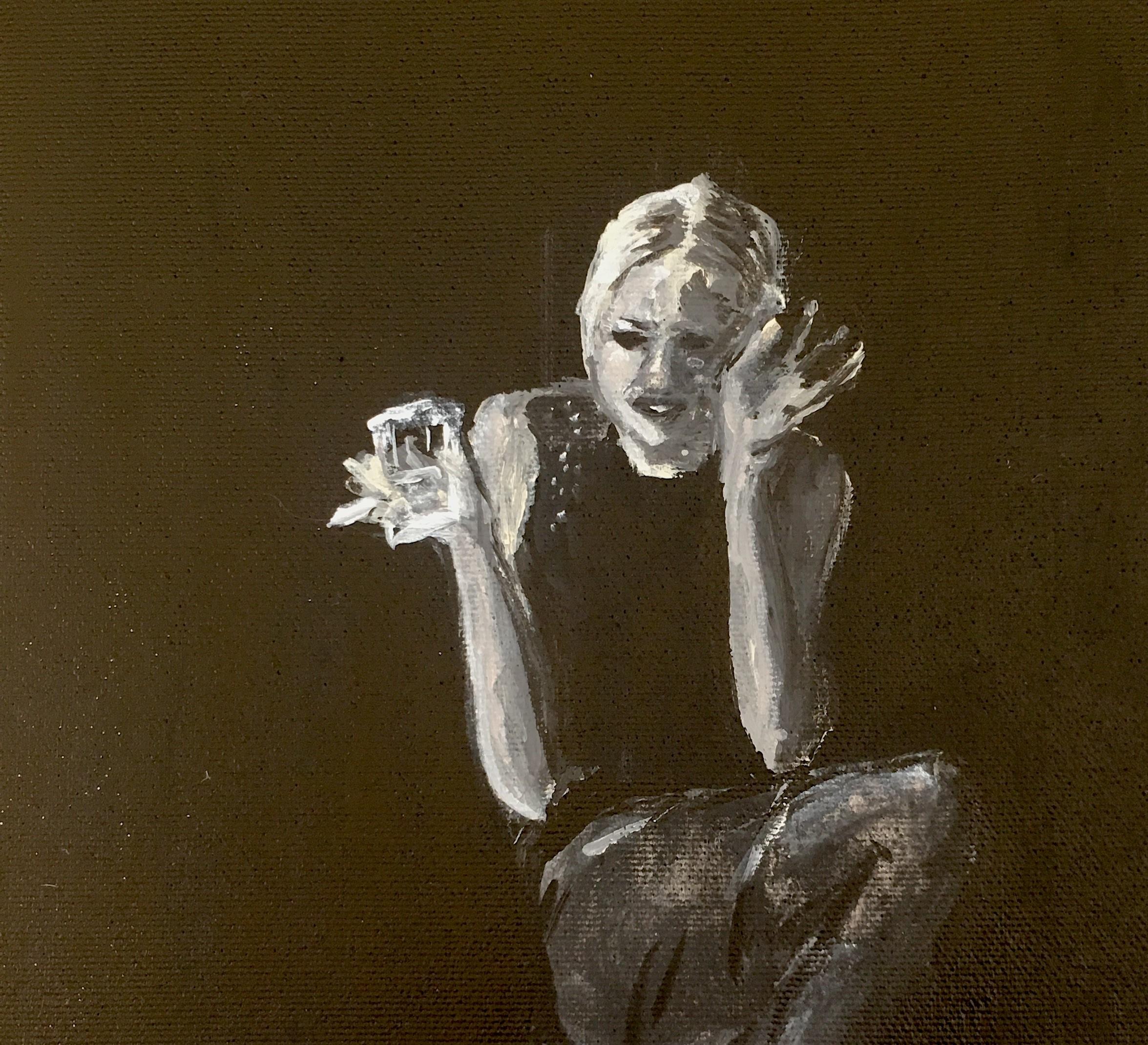 Peinture acrylique sur toile, Edie Sedgwick, 2020 - Noir Portrait Painting par Manuel Santelices