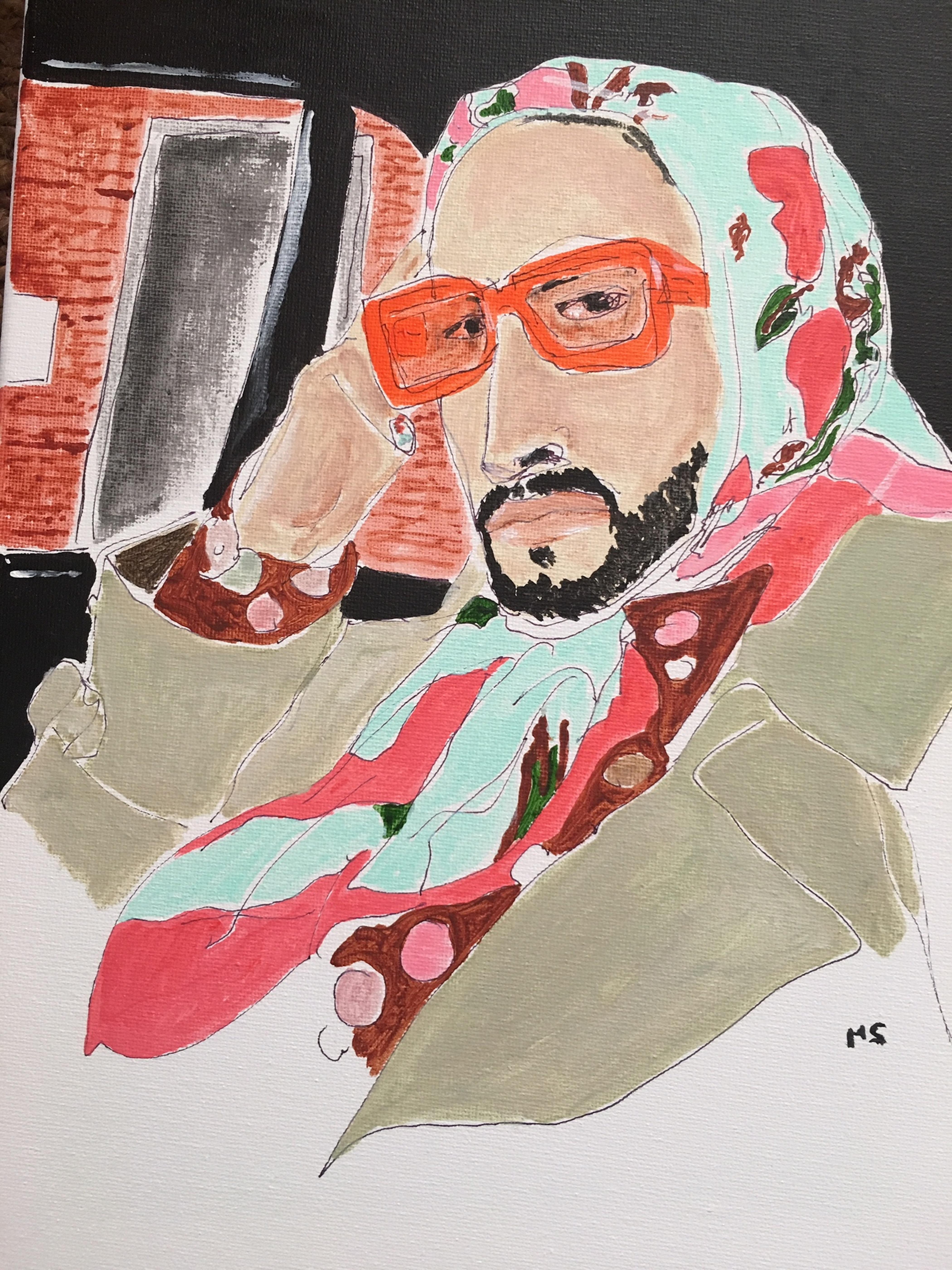 Diseñador de moda Marc Jacobs Rosa y azul, Díptico. Acrílico sobre lienzo - Painting Contemporáneo de Manuel Santelices