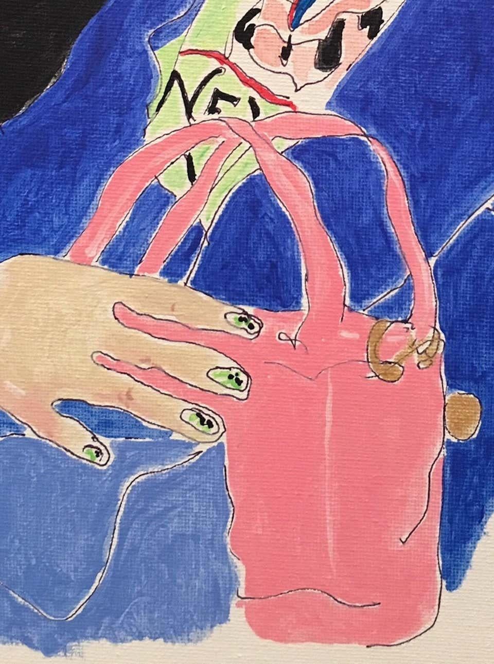 Diseñador de moda Marc Jacobs Rosa y azul, Díptico. Acrílico sobre lienzo en venta 2