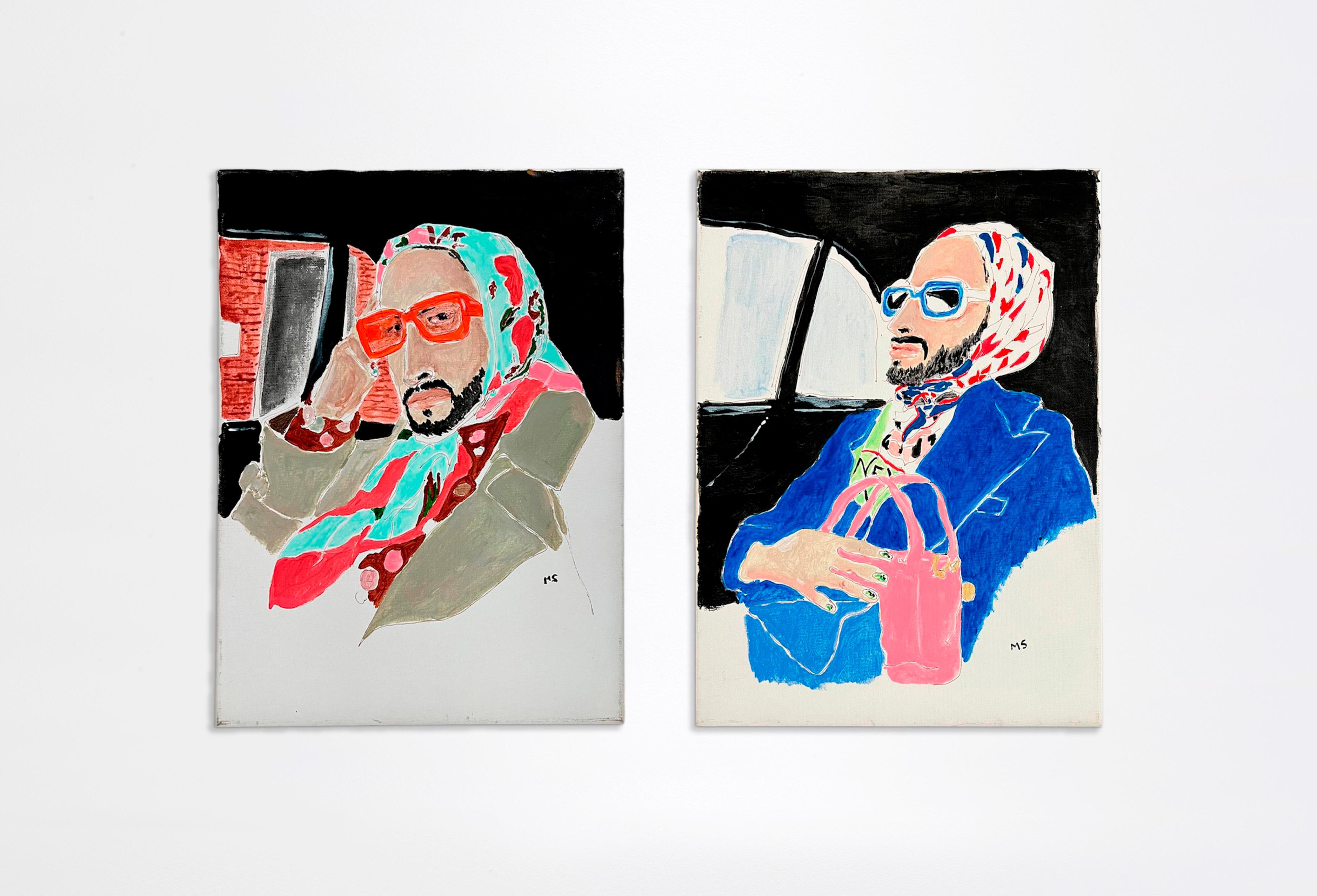 Portrait Painting de Manuel Santelices - Diseñador de moda Marc Jacobs Rosa y azul, Díptico. Acrílico sobre lienzo