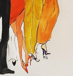 Halston and his Halstonettes, Watercolor fashion portrait on paper
