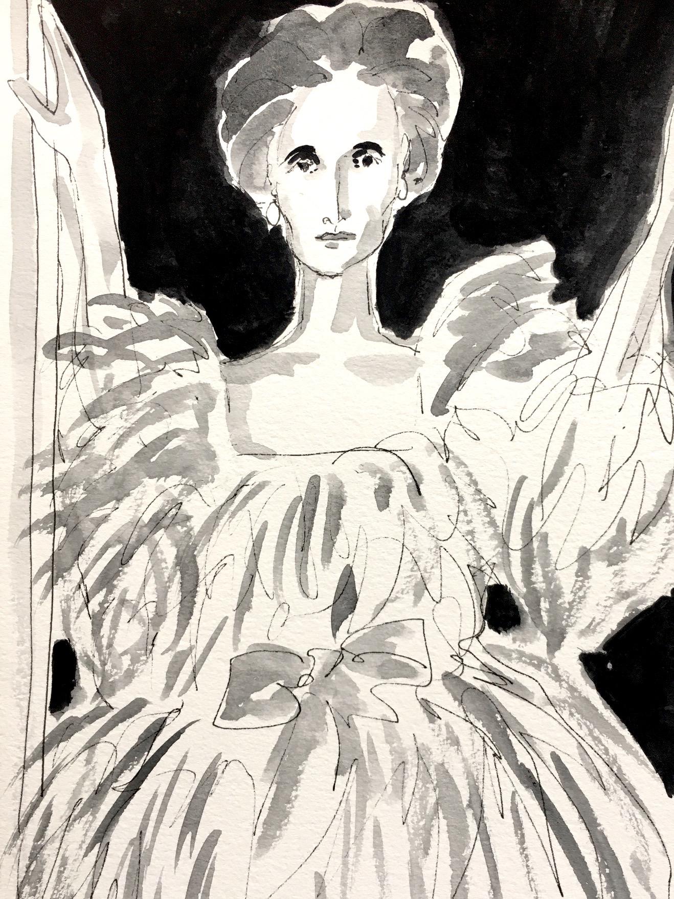 Jane Wrightsman, Portrait. Gouche, Ink, Watercolor on paper.