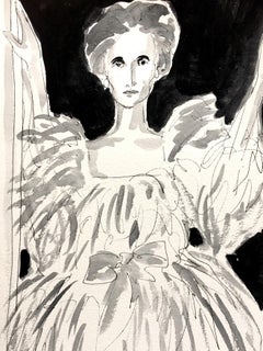 Jane Wrightsman, Portrait. Gouche, Ink, Watercolor on paper.