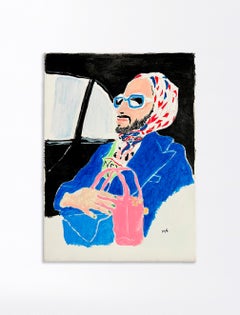 Marc Jacobs, blue,  Portrait.  Acrylic on canvas  painting mounted on stretcher