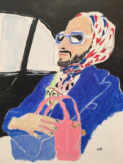 Marc Jacobs, blue,  Portrait.  Acrylic on canvas  painting mounted on stretcher