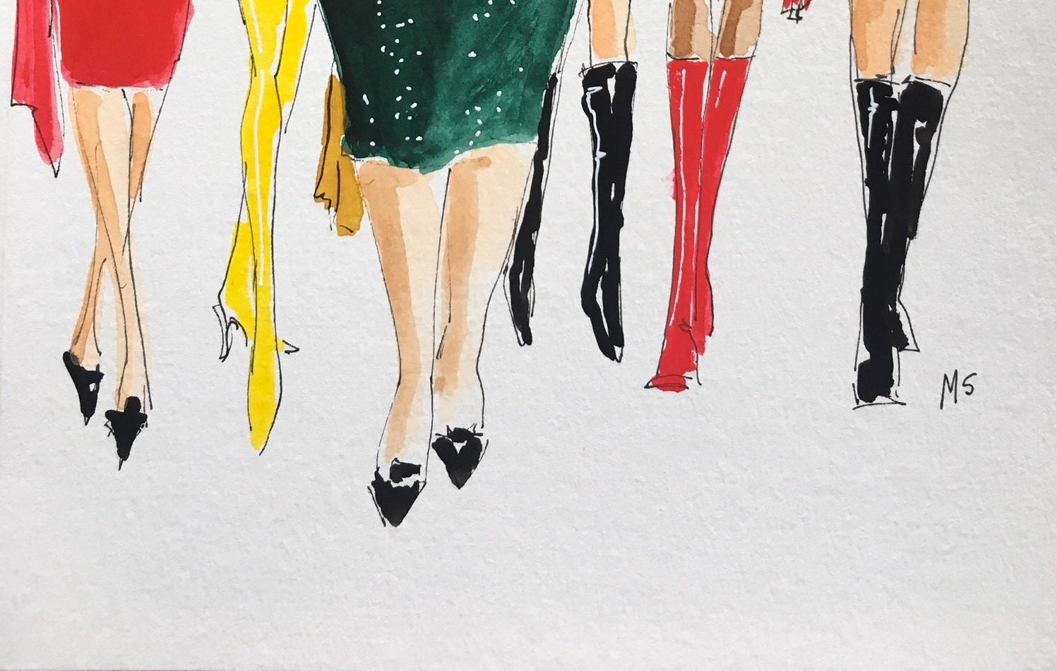 Marc Jacobs - Modèles de défilé de mode d'automne, dessin de mode à l'aquarelle sur papier en vente 1