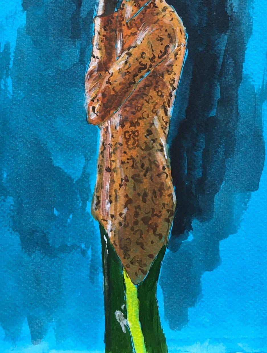Un mannequin portant une « chemise orange ». Peinture à l'encre et aquarelle sur papier - Contemporain Painting par Manuel Santelices