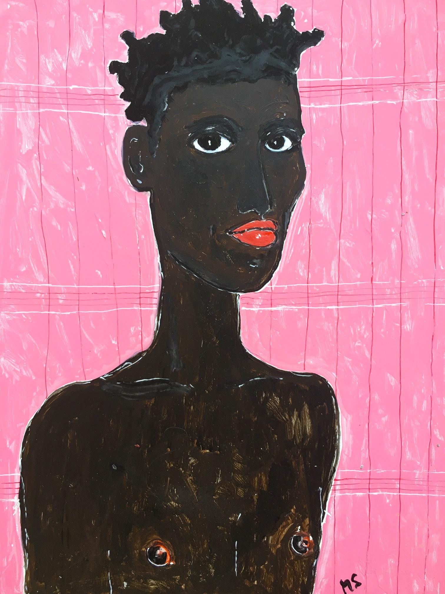 Portrait Painting Manuel Santelices - Peinture Afrique rose
