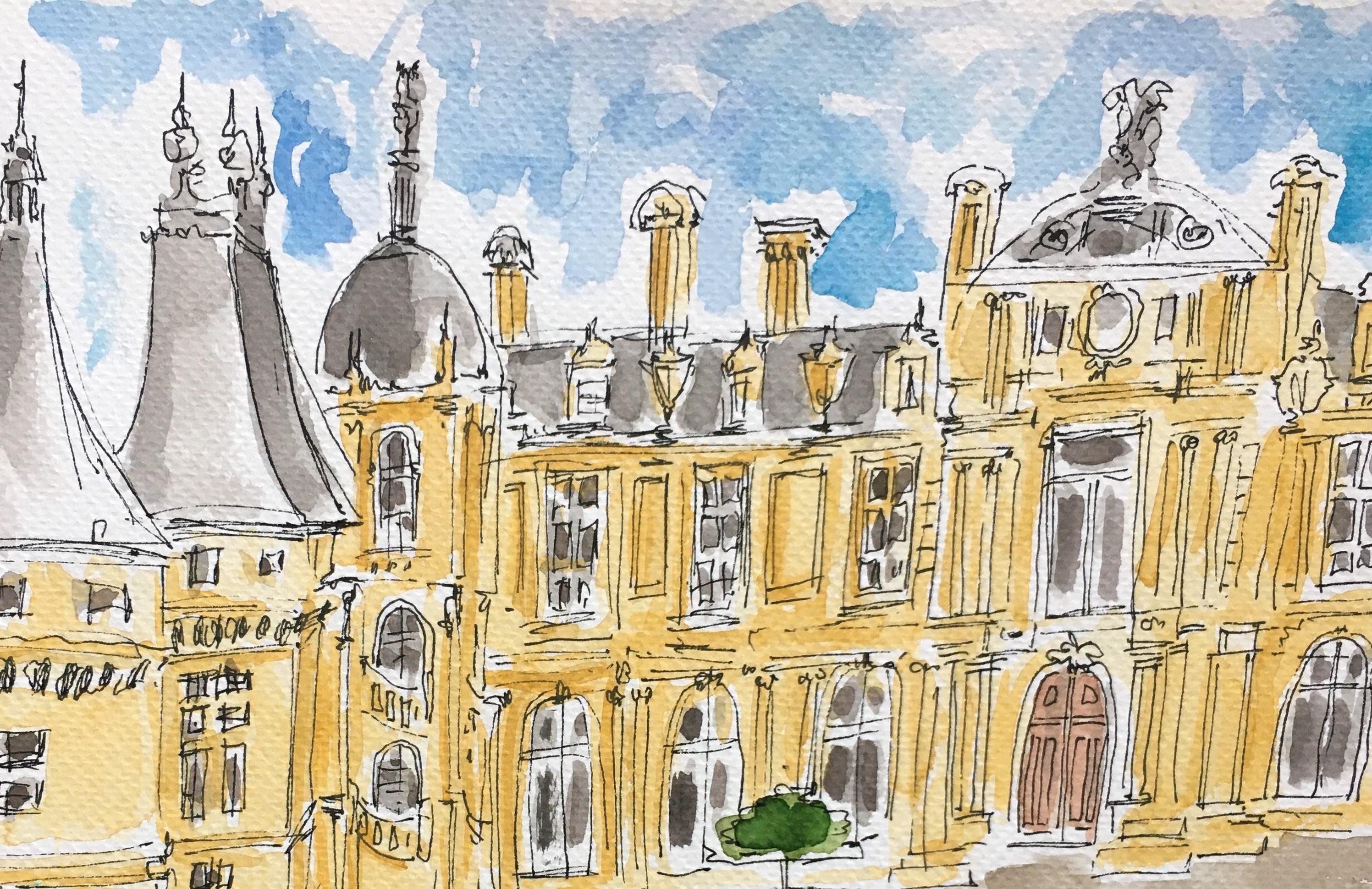 The Palace. Gouche, ink and watercolor on paper painting - Contemporary Art by Manuel Santelices