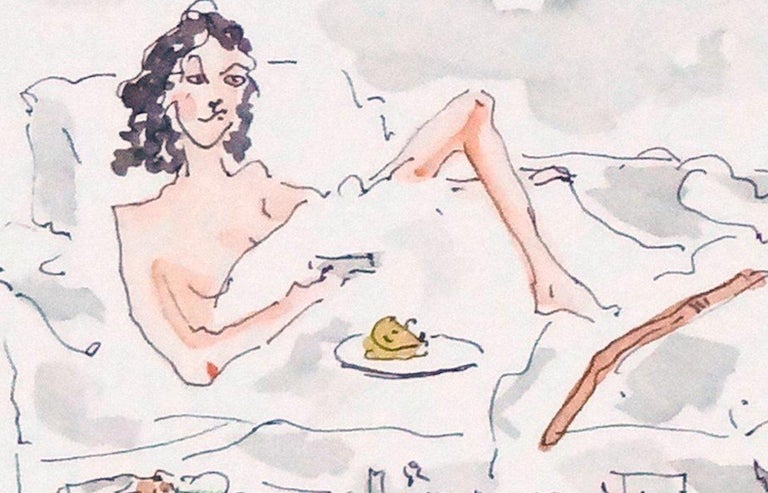 Artist Tracey Emin Working. Watercorlor on paper. - Gray Figurative Art by Manuel Santelices