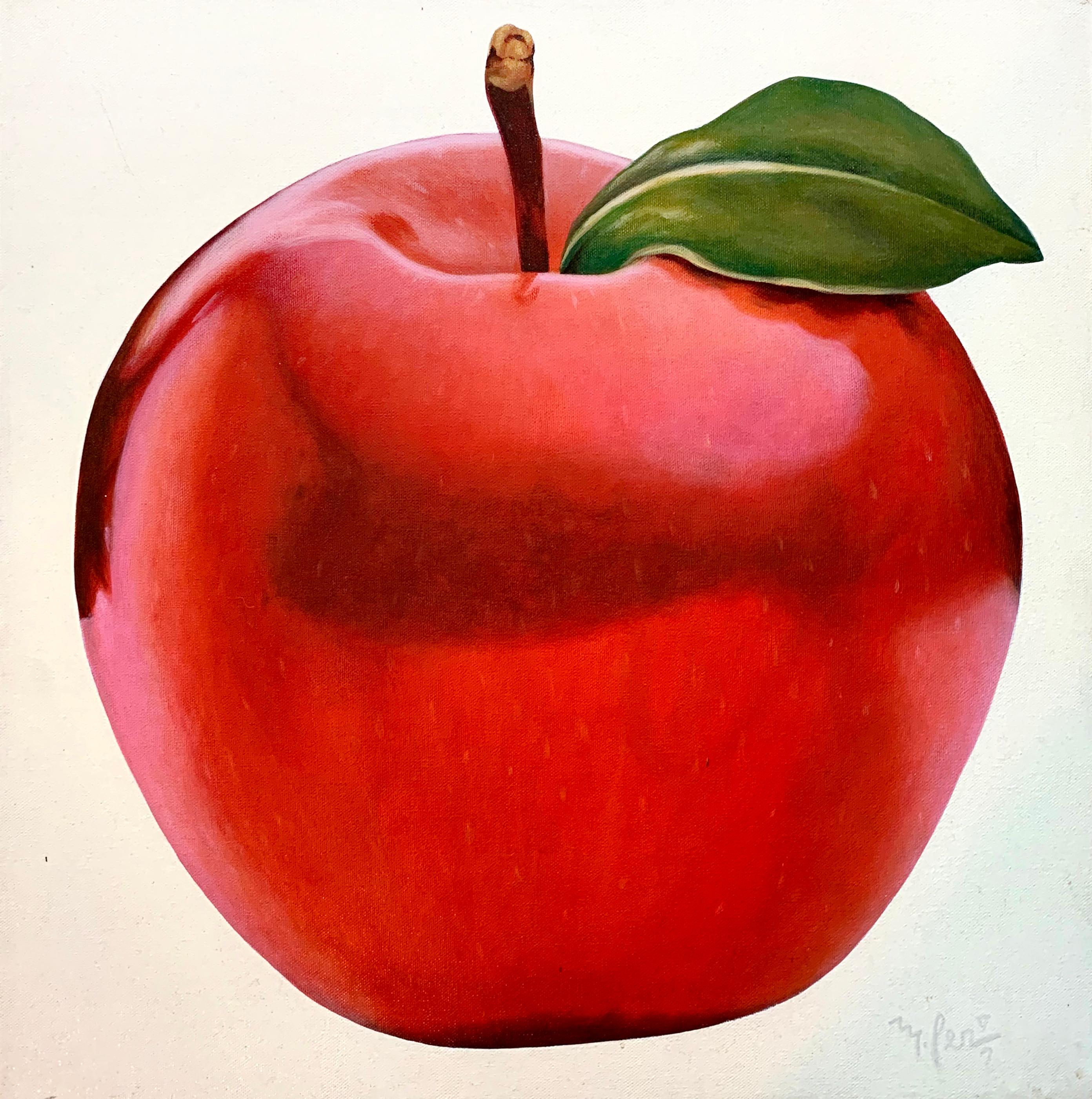 Apfel, fotorealistisches Ölgemälde auf Leinwand von Manuel Servin