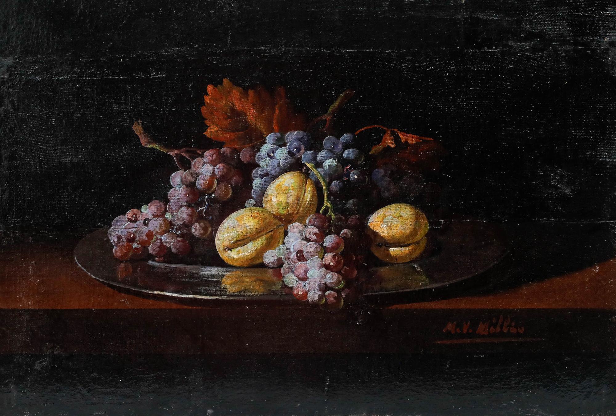 Manuel Ventura Millan (1923-1984) - Oil, Fruit on a Silver Charger - Painting by Manuel Ventura Millán