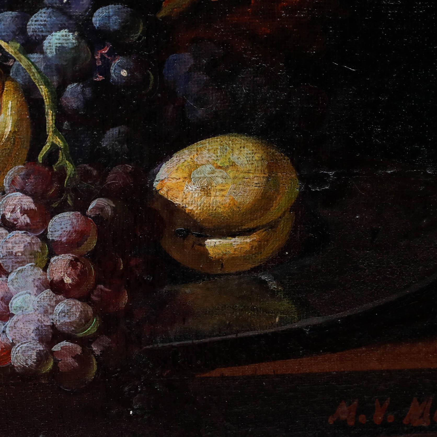 Manuel Ventura Millan (1923-1984) - Oil, Fruit on a Silver Charger For Sale 1