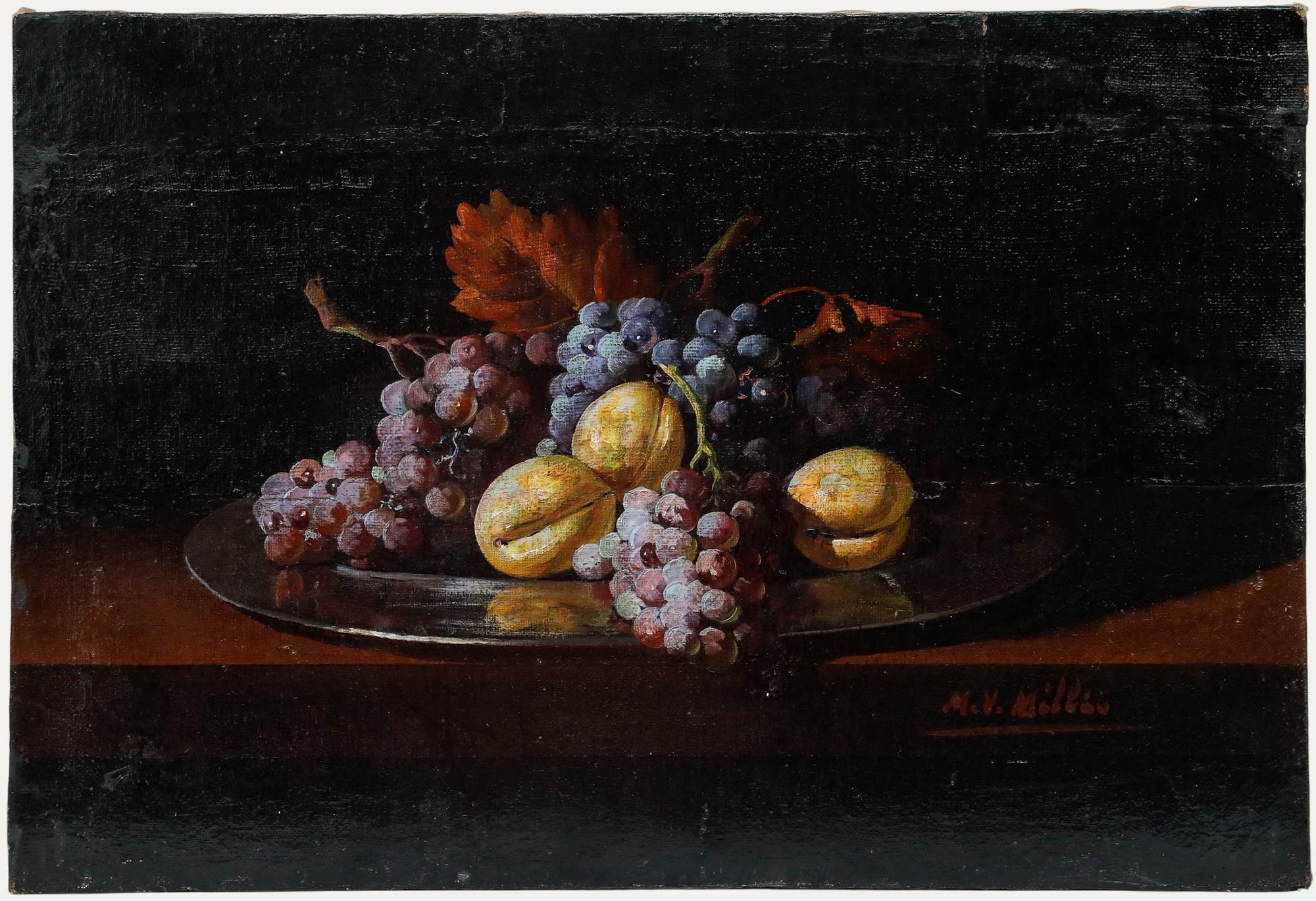Manuel Ventura Millán Still-Life Painting - Manuel Ventura Millan (1923-1984) - Oil, Fruit on a Silver Charger