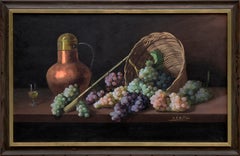 Mid Century Still-Life with Grapes, Copper Vessel & Wine 