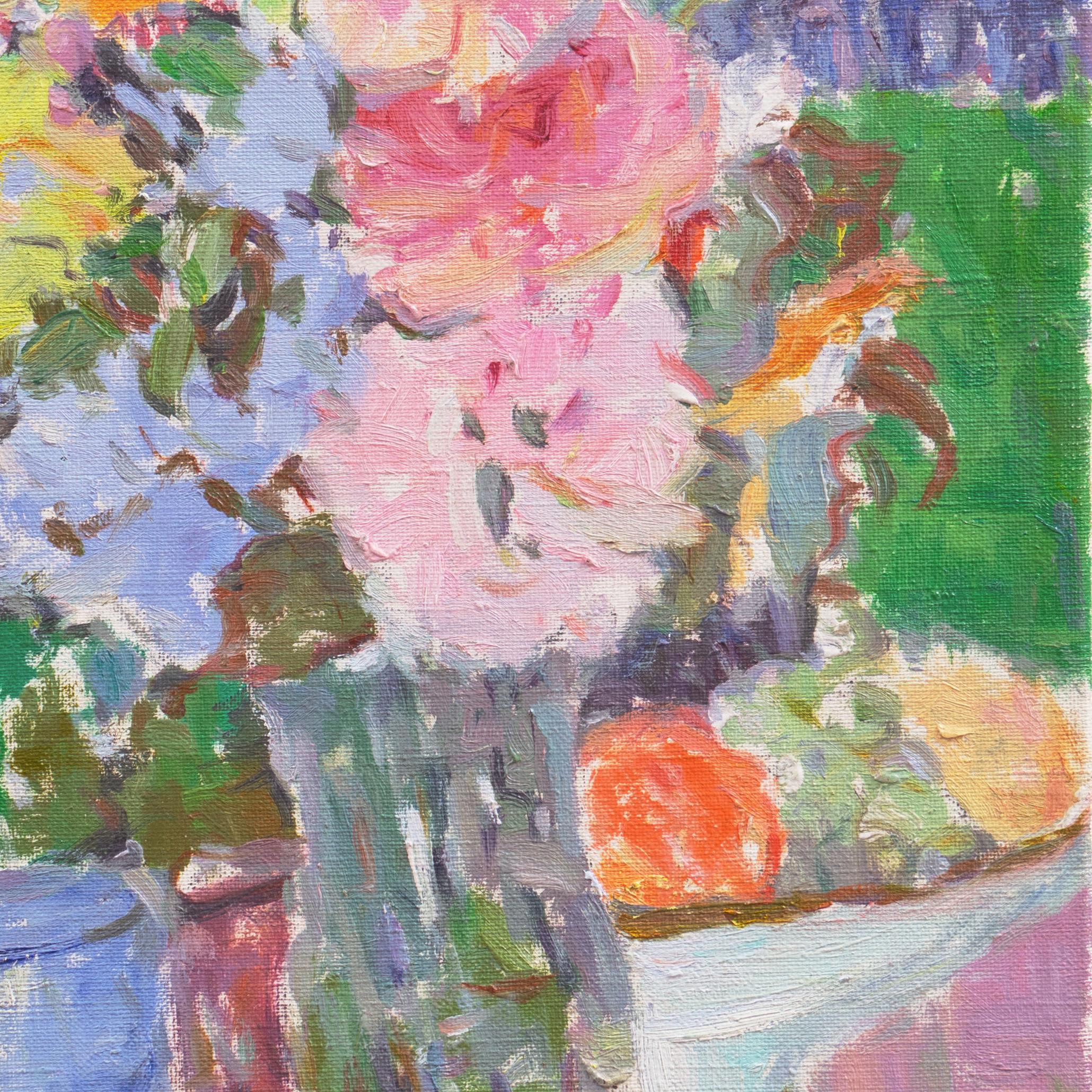 'Au Table', Venezuelan Post-Impressionist Oil, Museo de Bellas Artes, Caracas - Gray Figurative Painting by Manuel Vicente Mujica