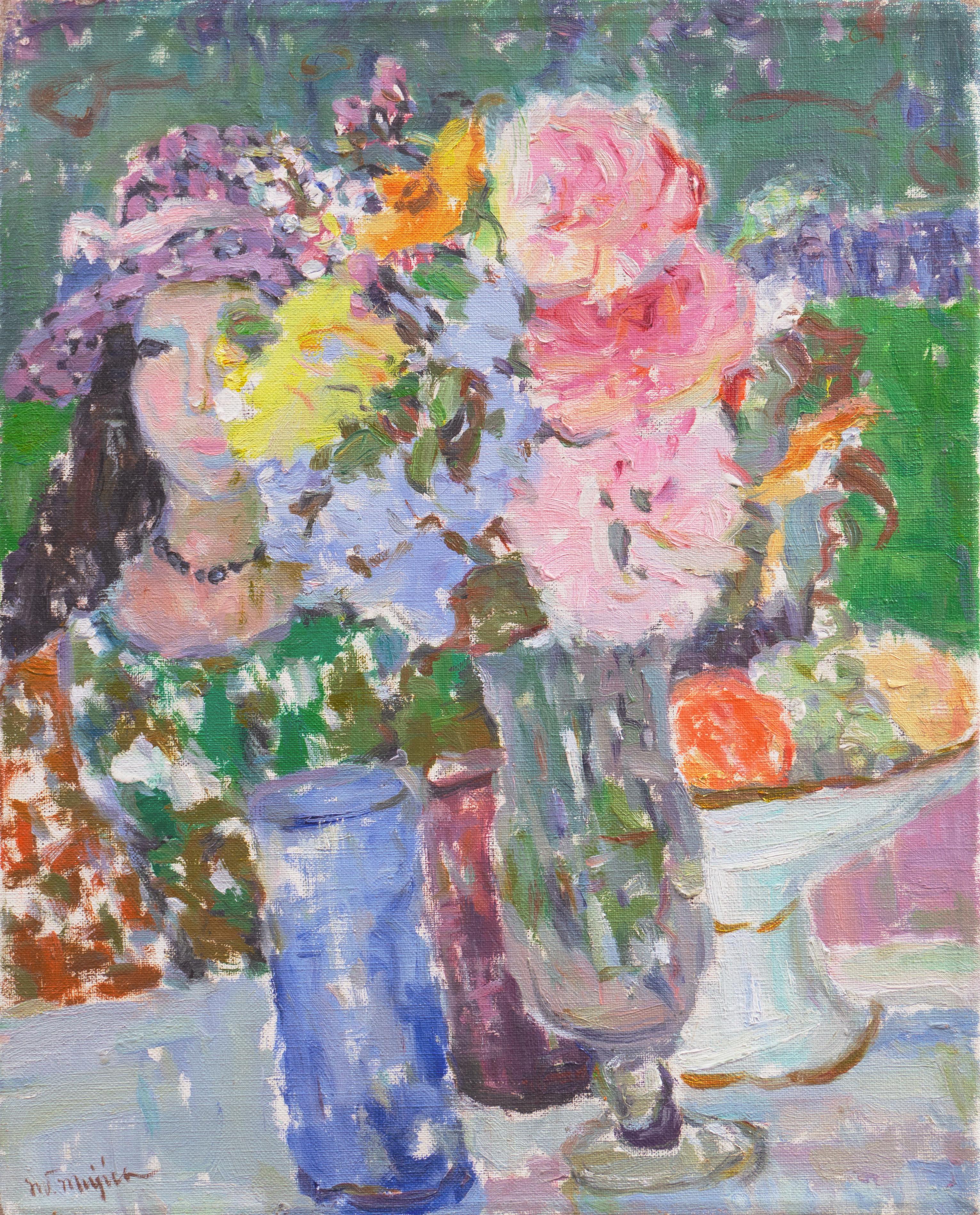 Manuel Vicente Mujica Figurative Painting - 'Au Table', Venezuelan Post-Impressionist Oil, Museo de Bellas Artes, Caracas