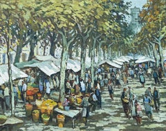 Mercado de Olot España óleo sobre lienzo pintura paisaje urbano español