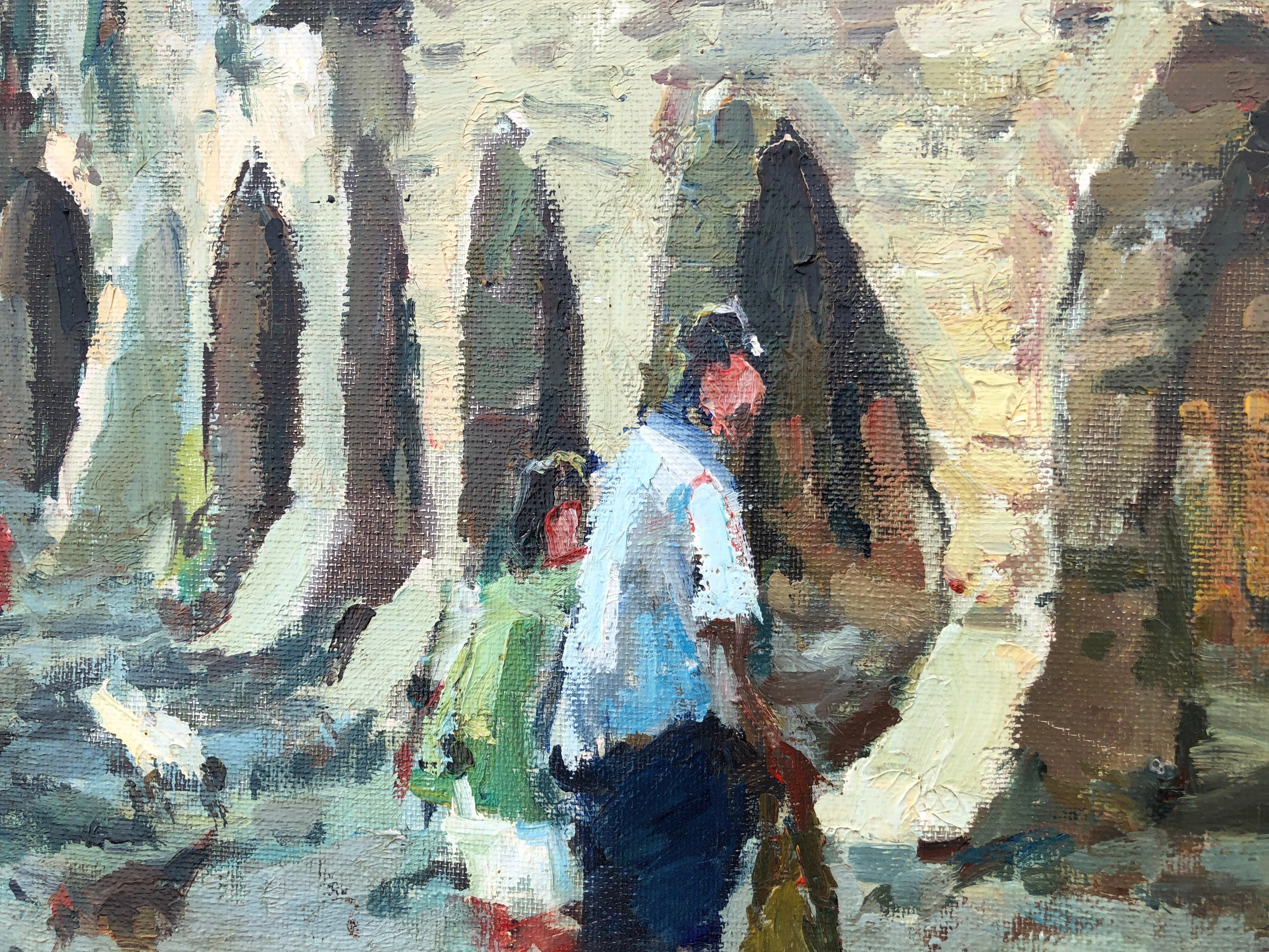 Pyrenean Village Spain oil on canvas painting spanish landscape - Figurative Painting Gris de Manuel Zamora Muñoz