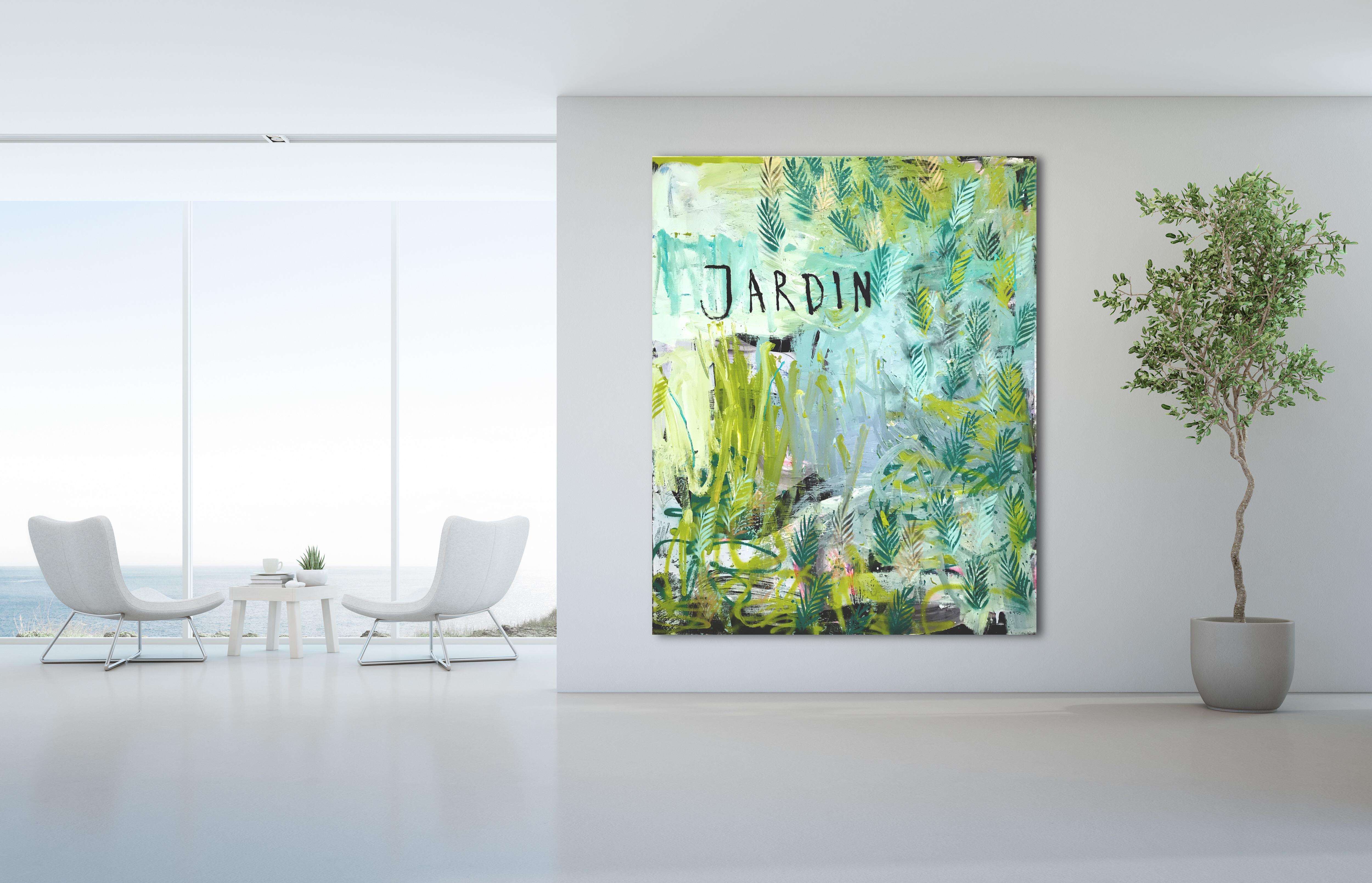 Jardin - Jungle, Garden, expressive painting, abstract, Contemporary Art, green For Sale 5