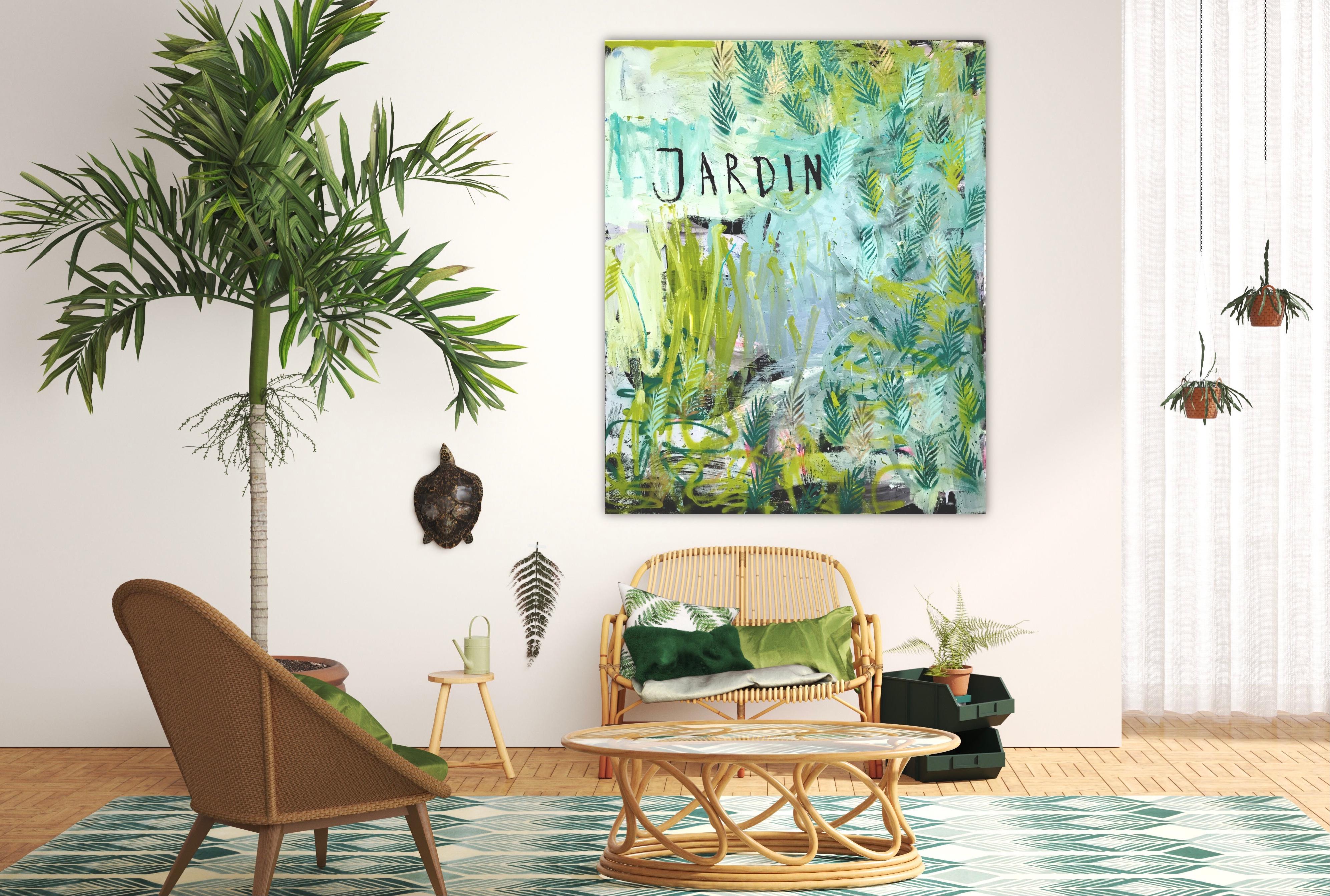 Jardin - Jungle, Garden, expressive painting, abstract, Contemporary Art, green For Sale 7