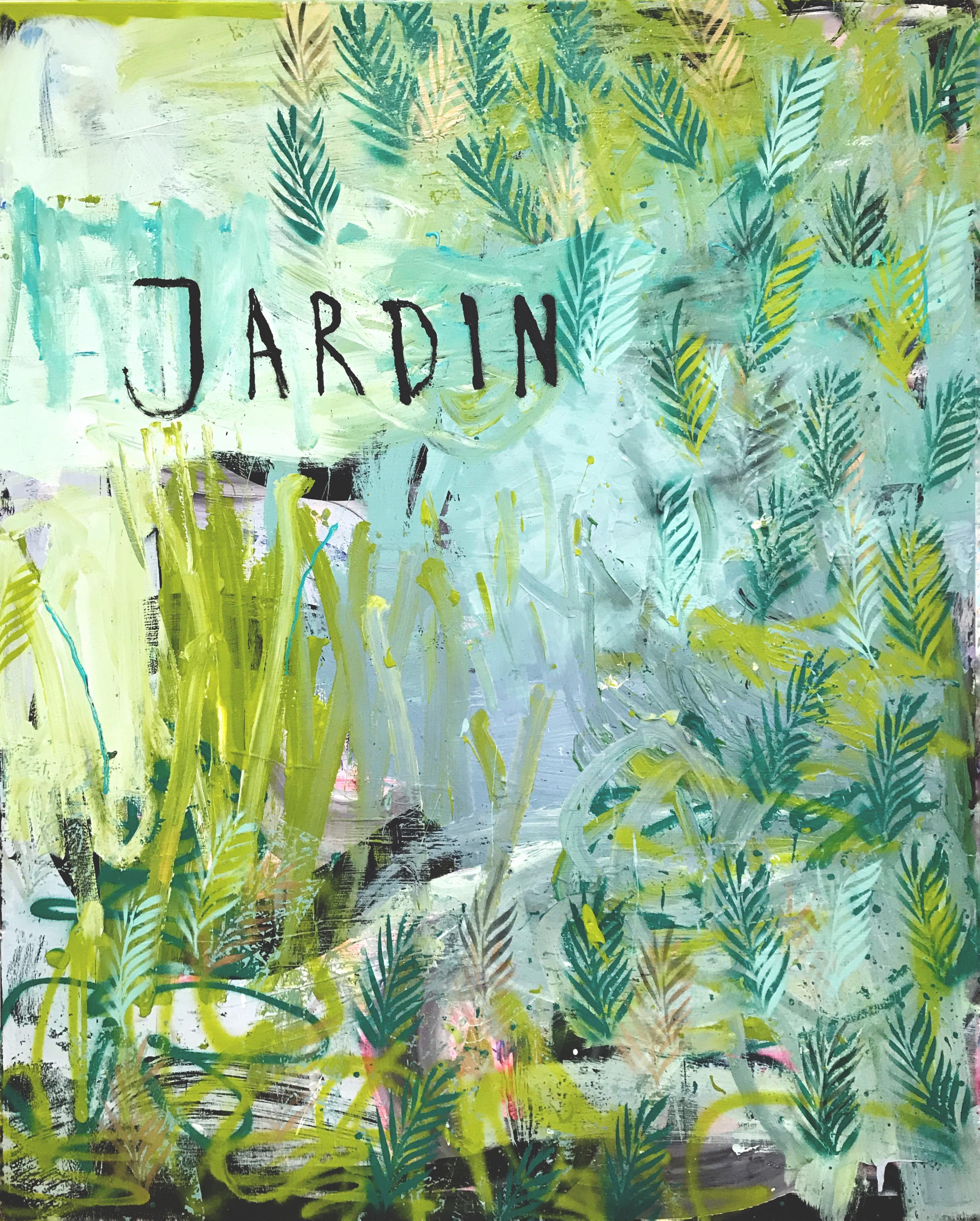 Jardin - Jungle, Garden, expressive painting, abstract, Contemporary Art, green - Painting by Manuela Karin Knaut