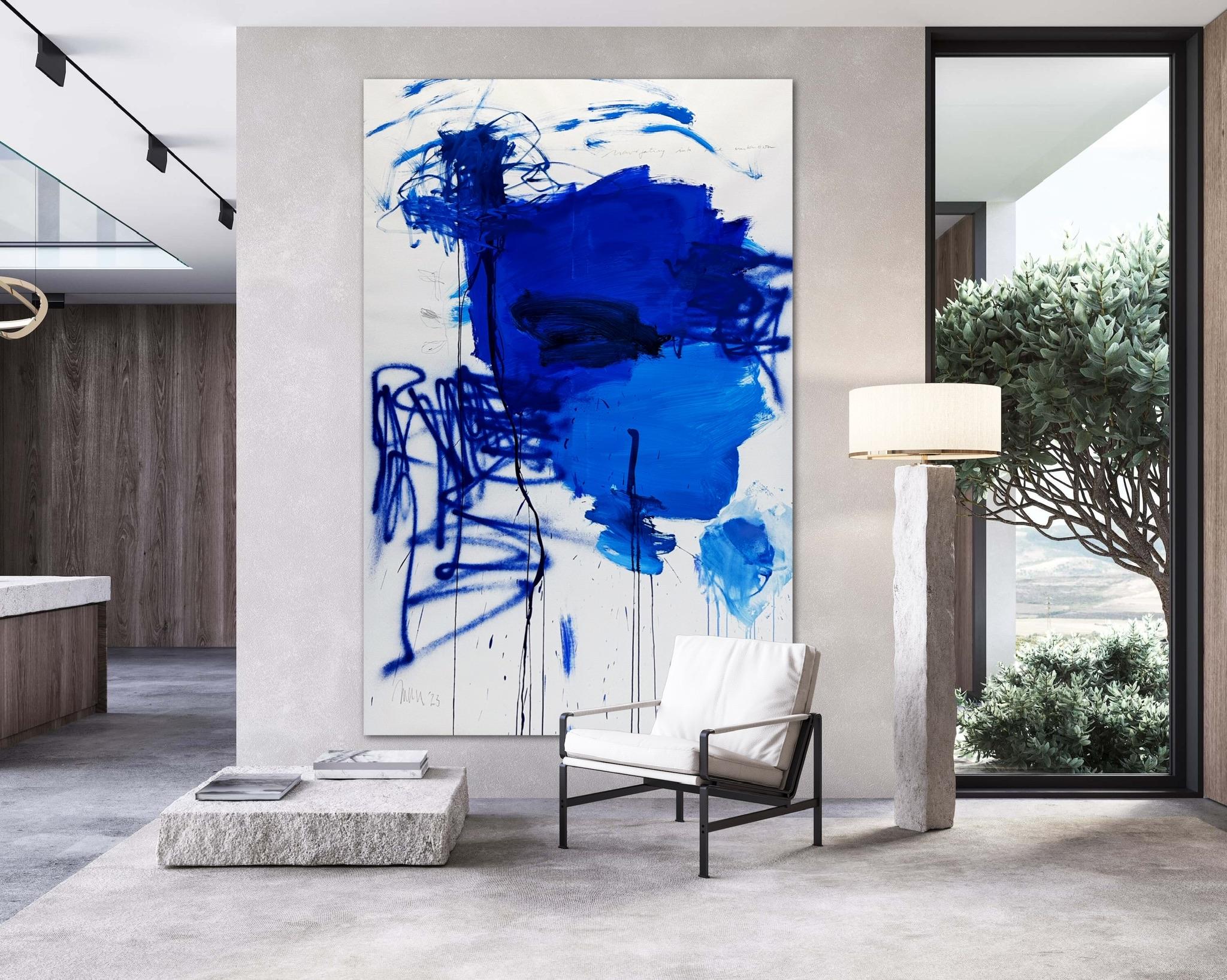 Navigare nell'ignoto (Pittura astratta) - Abstract Painting Grigio di Manuela Karin Knaut