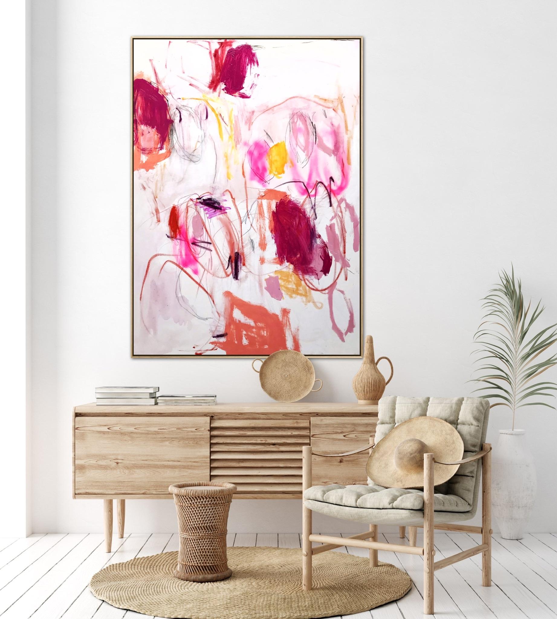 Sherbet powder (Abstract painting)
Acrylics, oil, spray paint on canvas
Artwork is exclusive to IdeelArt. 
Knaut builds her compositions slowly over time, adding layers of colours and materials then scraping them away, working them over and over.