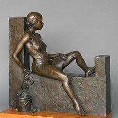  A Figurative Impressionist Bronze Metal Sculpture, "Just A Minute" 