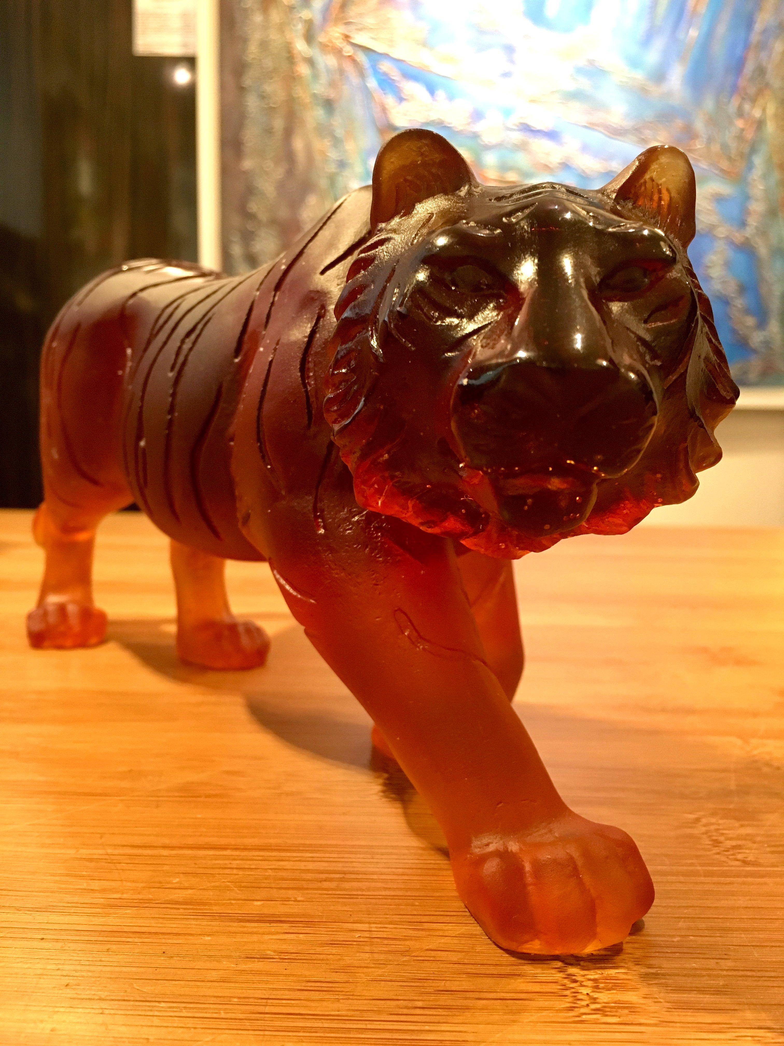 Manufacture Daum France, Sculpture in Crystal Paste, Amber Tiger, 2018 For Sale 4