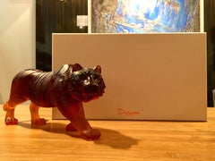 Manufacture Daum France, Sculpture in Crystal Paste, Amber Tiger, 2018