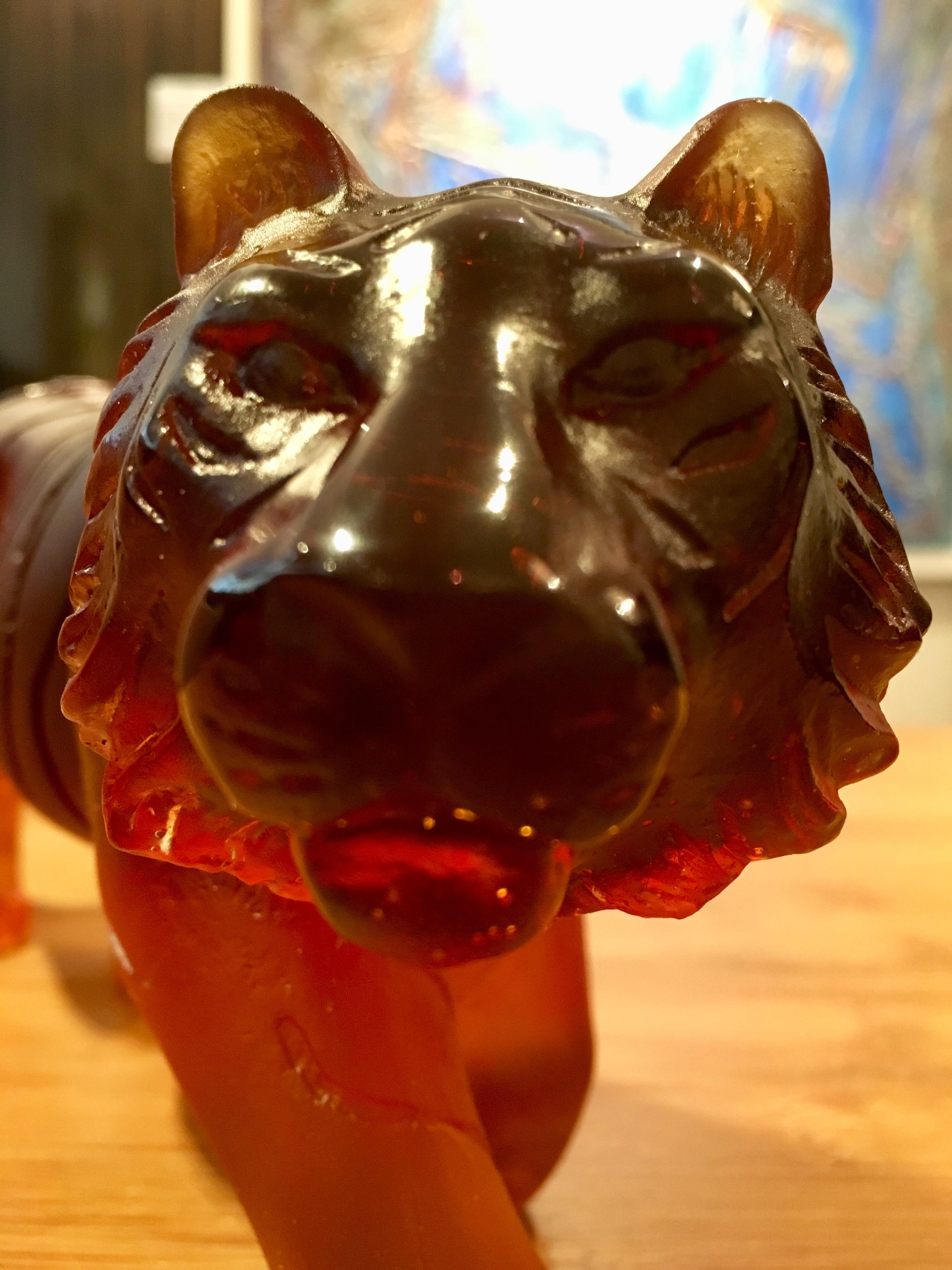 Contemporary Manufacture Daum France, Sculpture in Crystal Paste, Amber Tiger, 2018 For Sale