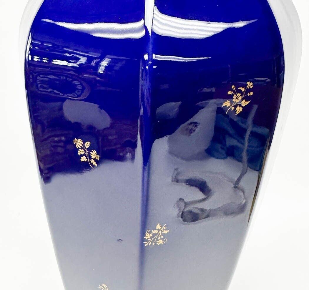 Manufacture de Sevres Cobalt Blue Gilt Florals Porcelain Octagonal Vase 1935 In Good Condition In Gardena, CA