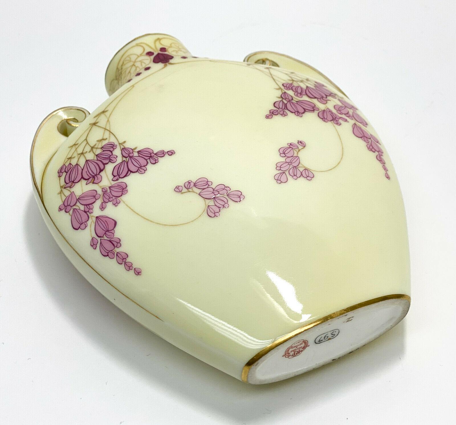 Manufacture de Sevres Porcelain Twin Handled Vase Pink Flowers, 1911 In Good Condition In Gardena, CA