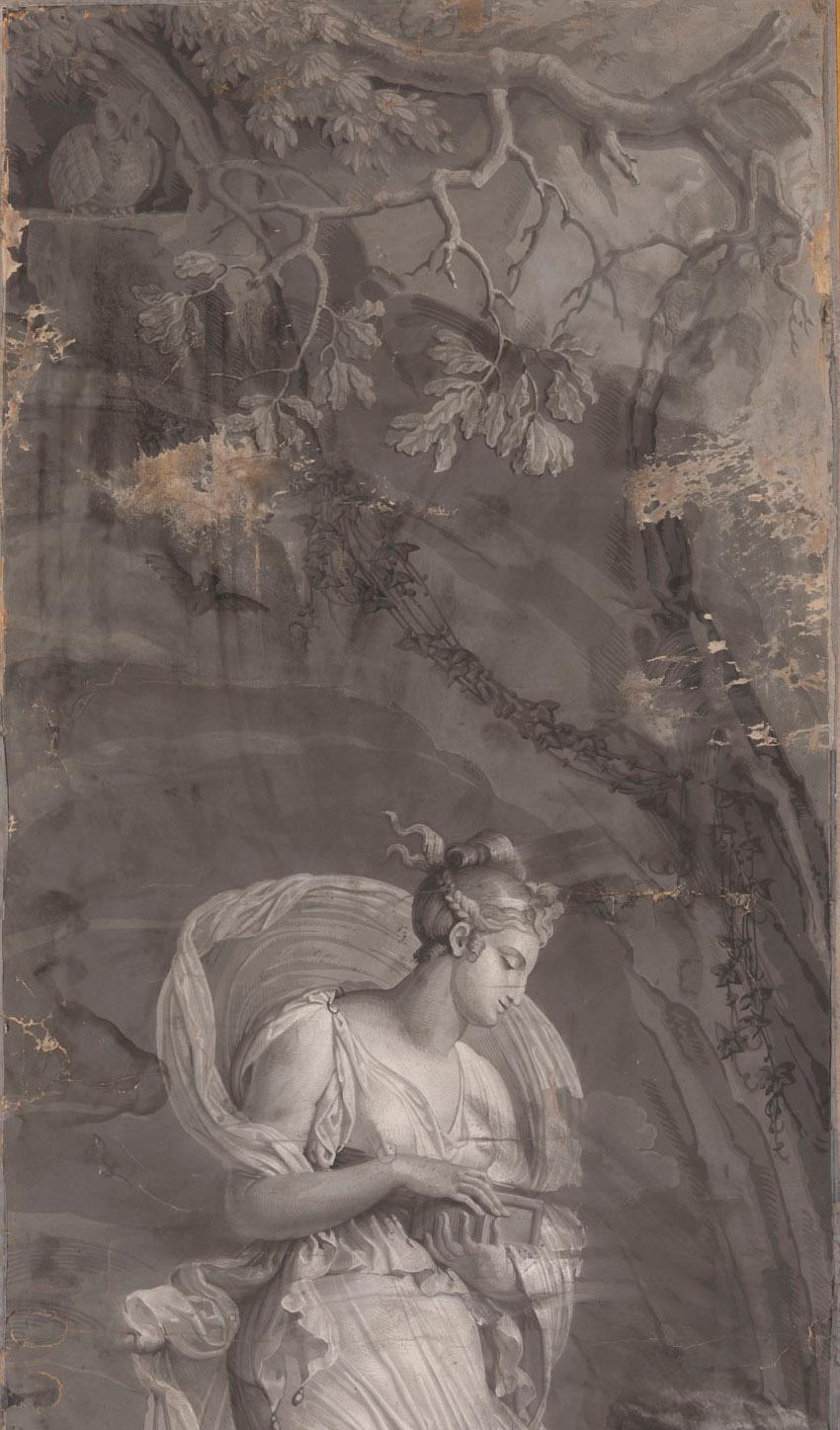 Neoclassical Manufacture Dufour, Pair of Greyness Wallpapers Figuring Psyche and Cupid, Vers 