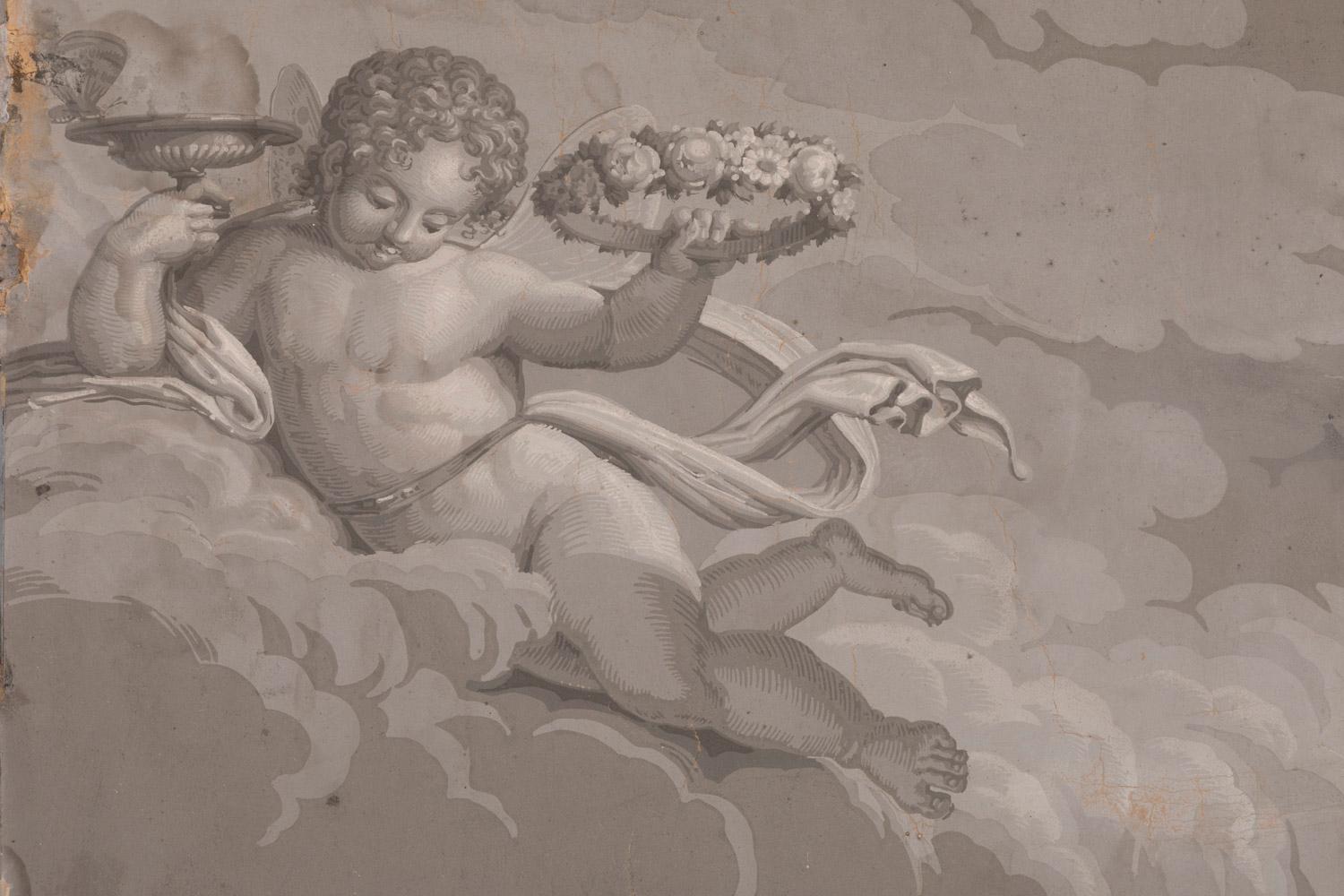 Paper Manufacture Dufour, Pair of Greyness Wallpapers Figuring Psyche and Cupid, Vers 