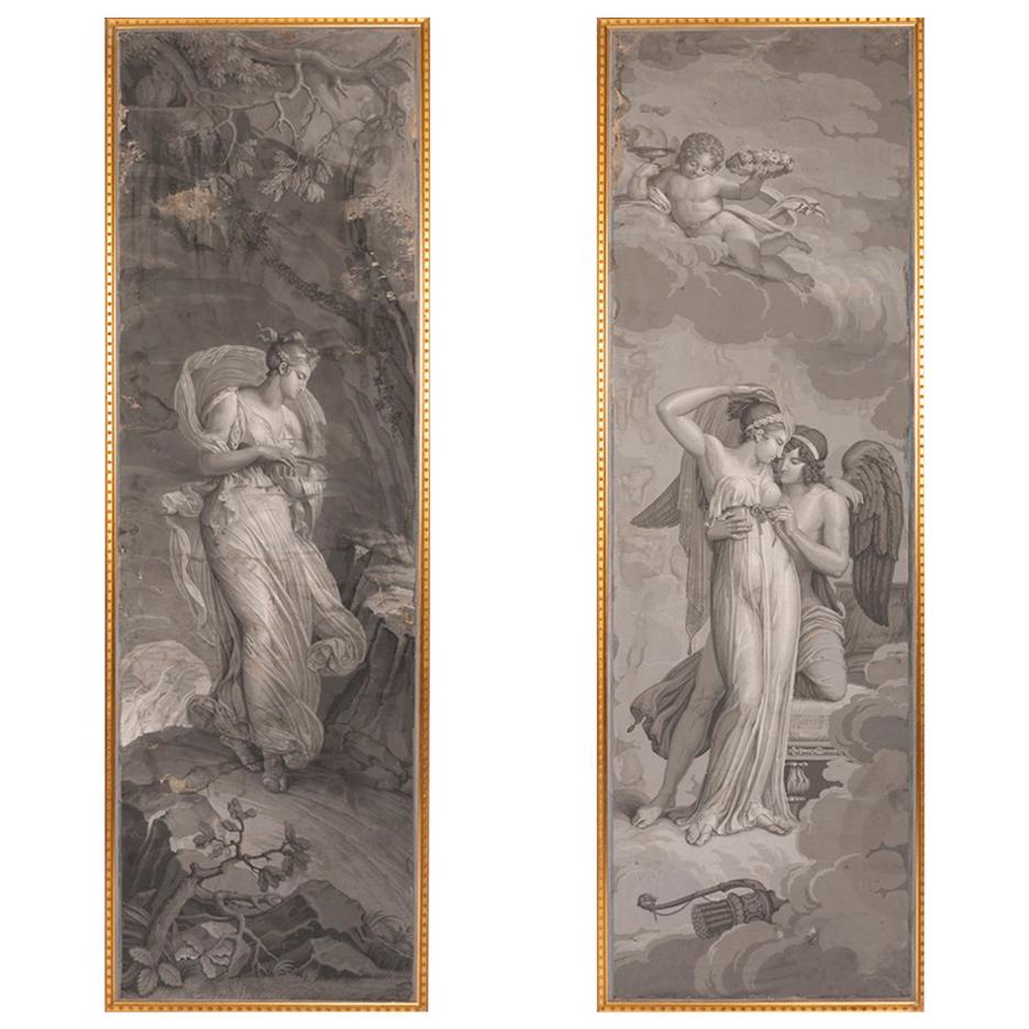 Manufacture Dufour, Pair of Greyness Wallpapers Figuring Psyche and Cupid, Vers