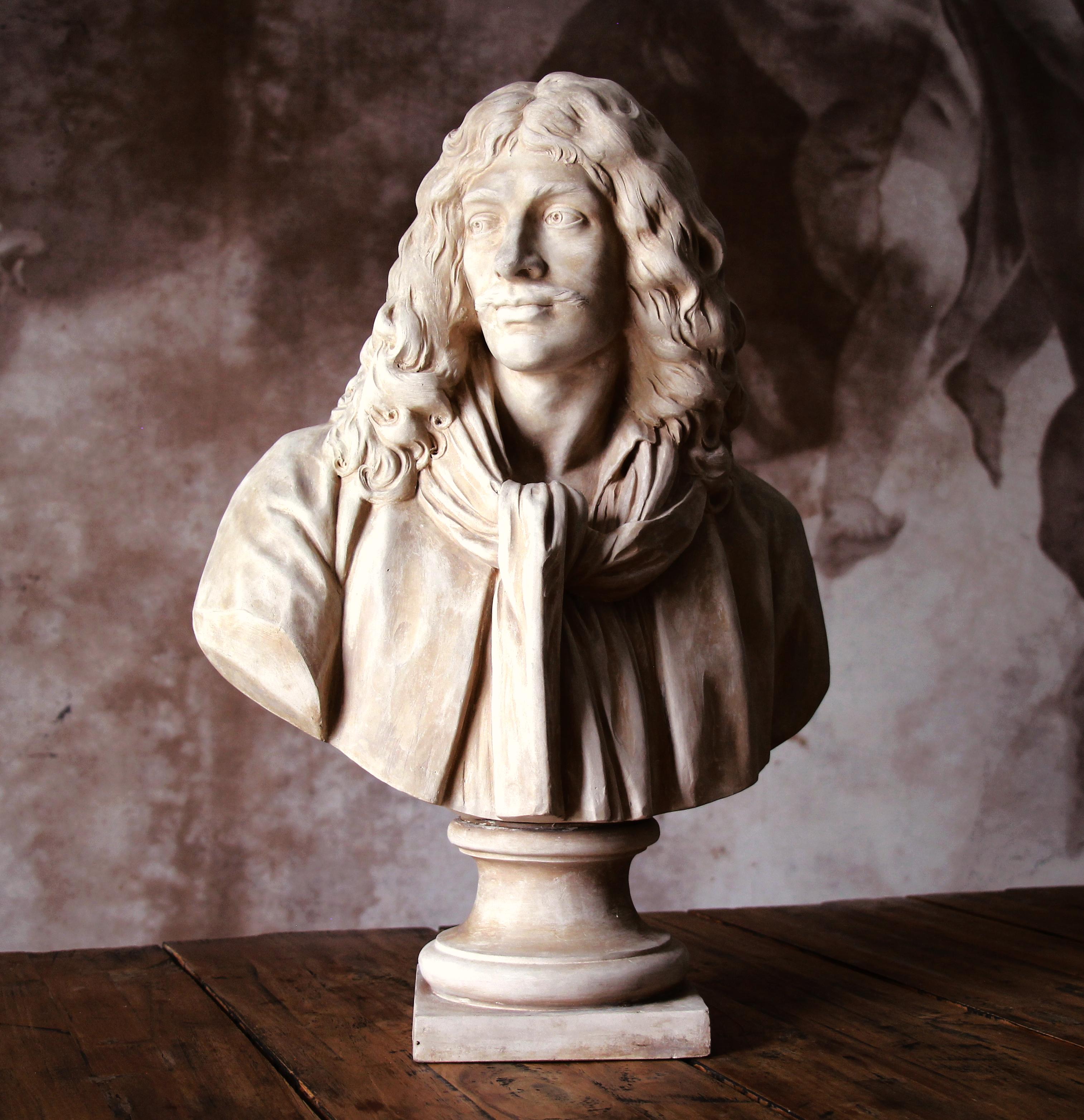 Sèvres terracotta Bust Sculpture of Moliere after Jean Antoine Houdon - Beige Figurative Sculpture by Manufacture Nationale de Sèvres