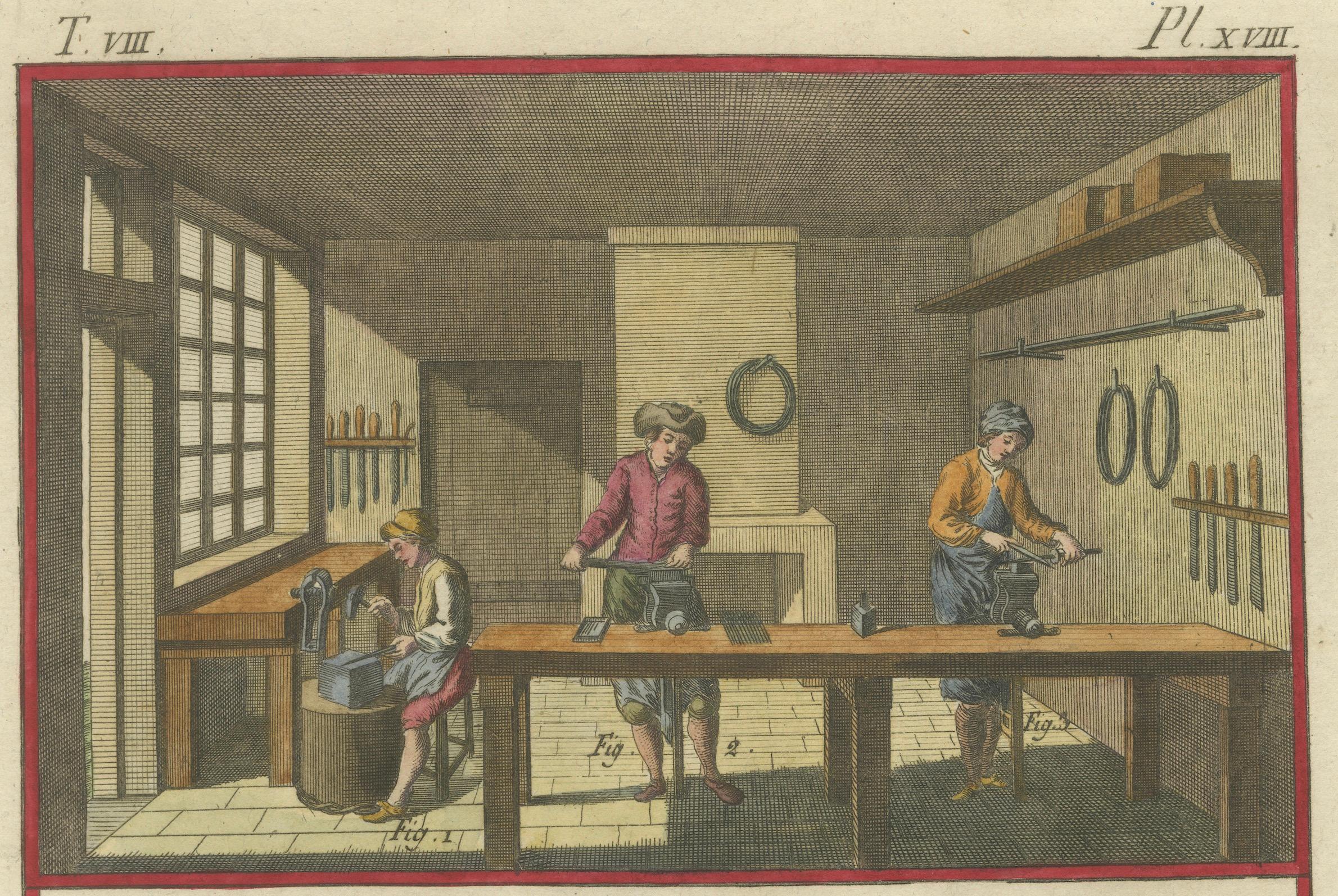 Paper Manufacture of Fish Hooks in the 18th Century Engraved, 1793 For Sale