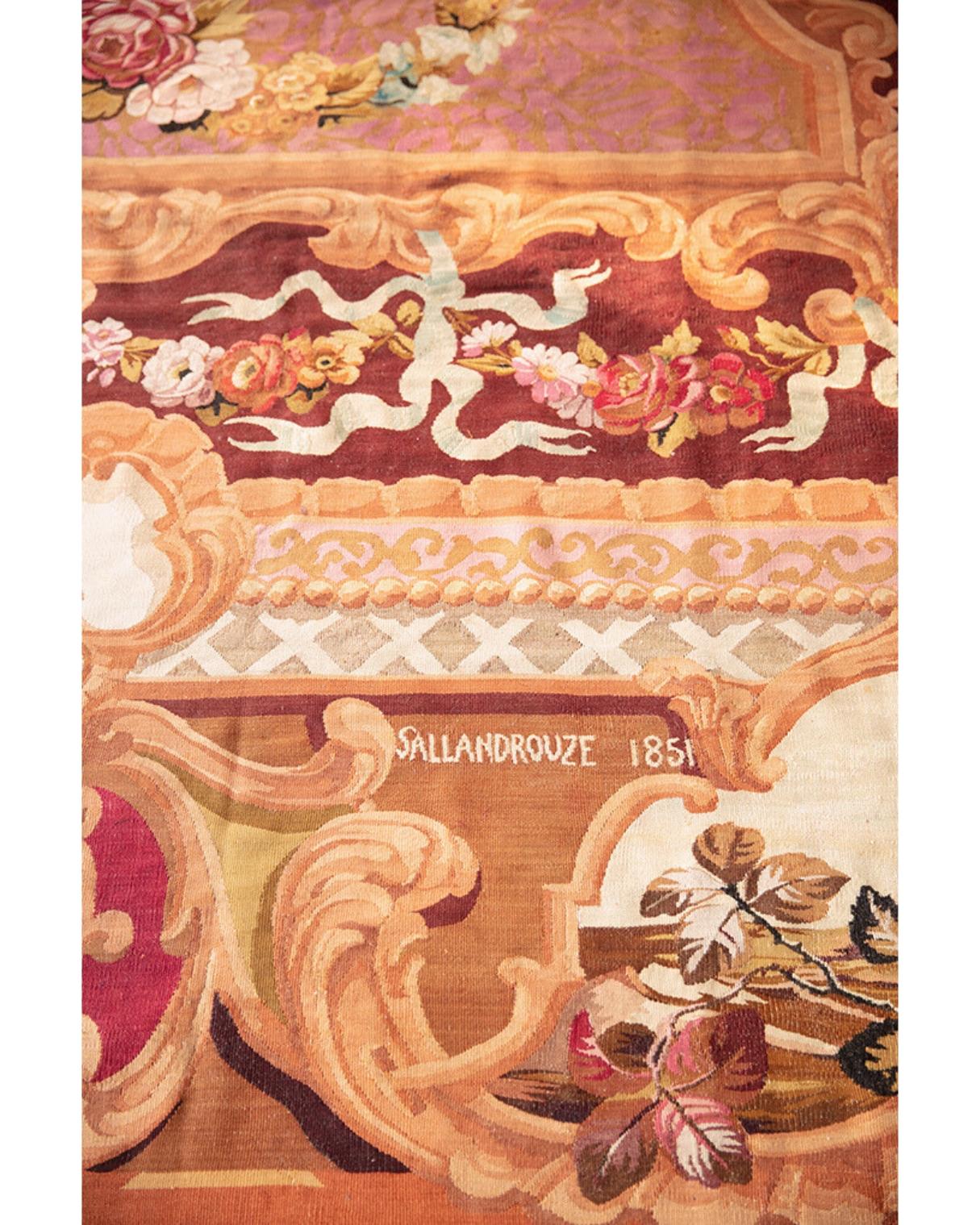 Manufacture of Jean-Jacques Sallandrouze
According to Jules Chebeaux
Cotton (chain) wool (weft)
c. 1851
197 x 197 in, 500 x 500 cm
Excellent condition

In the 1850s, Jean-Jacques Sallandrouze, cousin of Charles Sallandrouze de Lamoraix, began