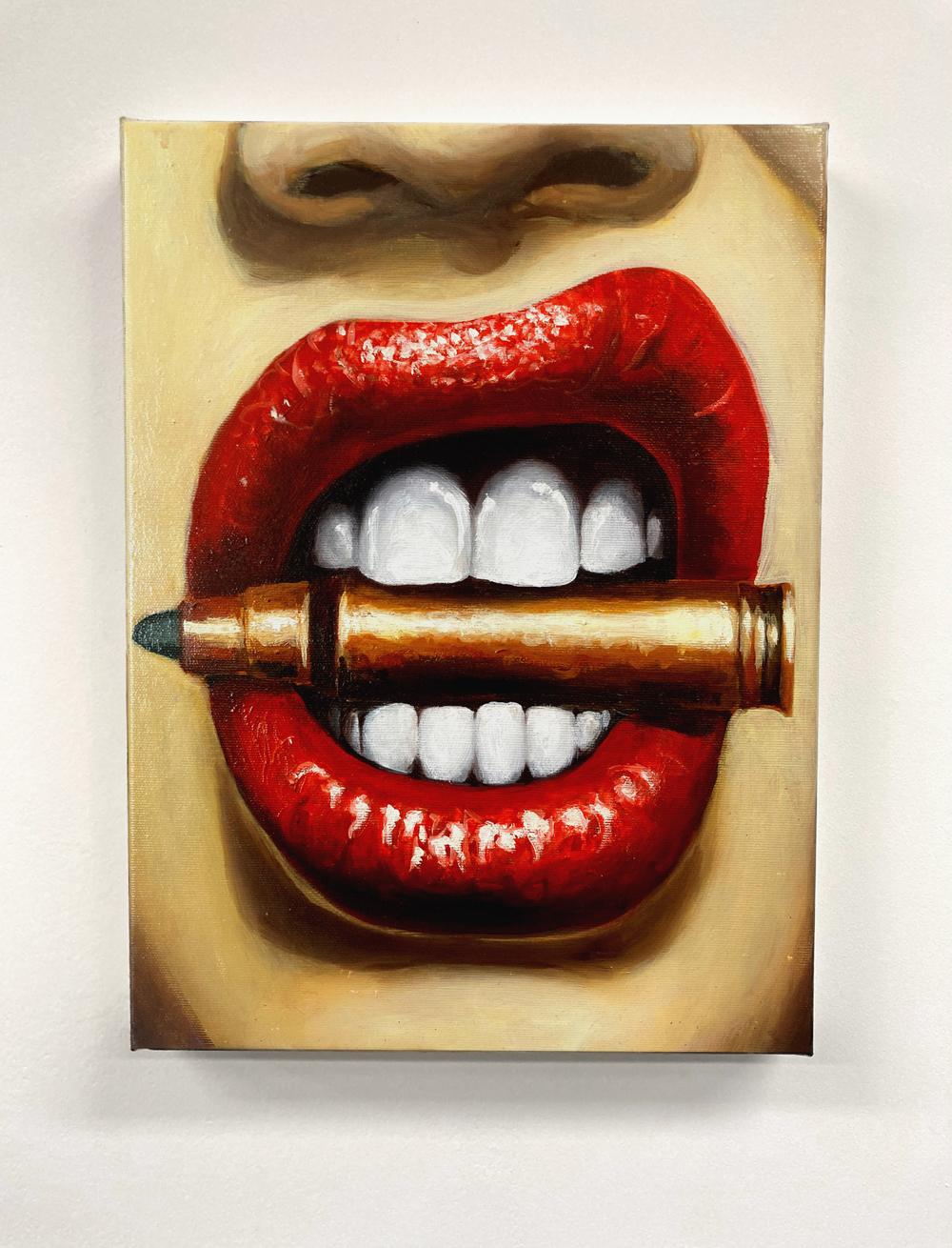 Bullet 2 - Contemporary, Pop Art, Lips, Figurative Art, modern, female Portrait - Painting by Manzur Kargar